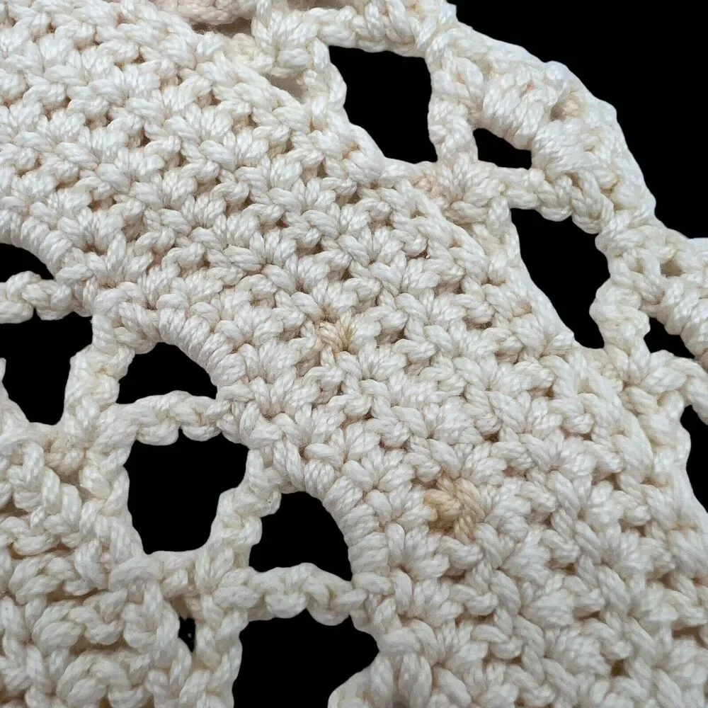 Handmade Crochet Placemats Napkin Rings Set of 4 17x11 Cream Boho Shabby Farm